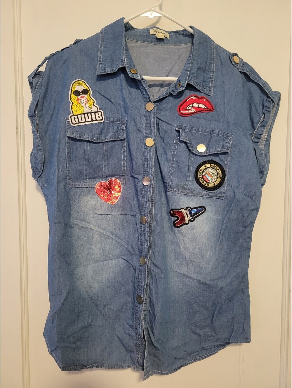 Dygarni California Denim Sleeveless Shirt with Patches Y2K L Unisex PUNK Grunge